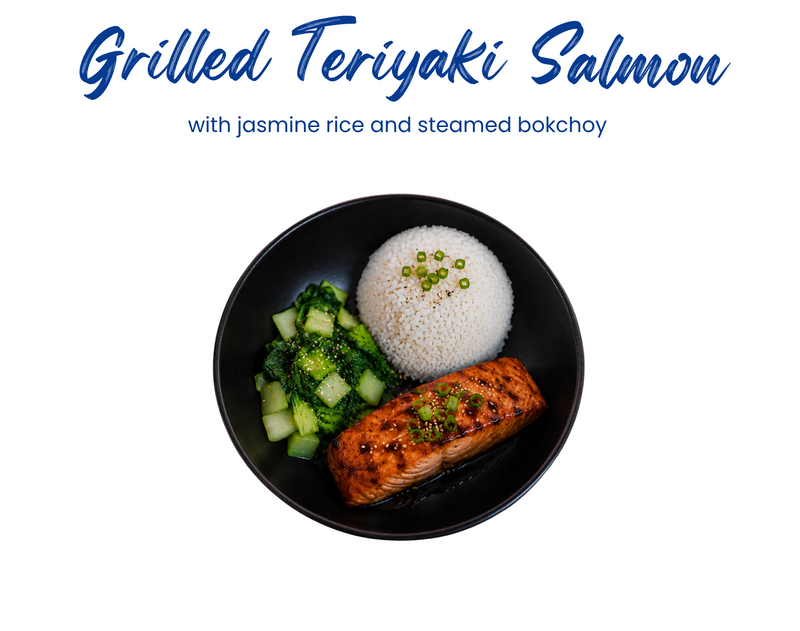 The Wednesday Grill Affair:  Teriyaki Salmon with jasmine rice and steamed bokchoy